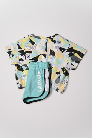 Set of SPRINT sweatshirt shorts in turquoise color with all over print.