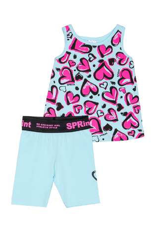 SPRINT cycling tights set in light blue with all over heart print.