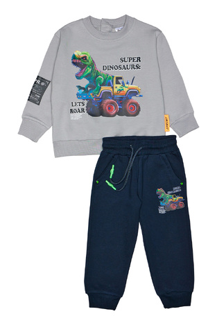 Seasonal gray SPRINT tracksuit set with dinosaur print.