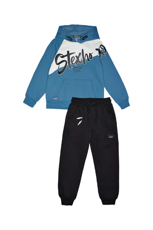 SPRINT tracksuit set in blue raff color with hood and embossed print.