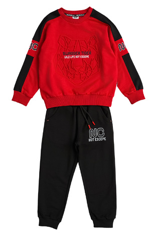 Seasonal SPRINT tracksuit set in red with tiger appliqué design.