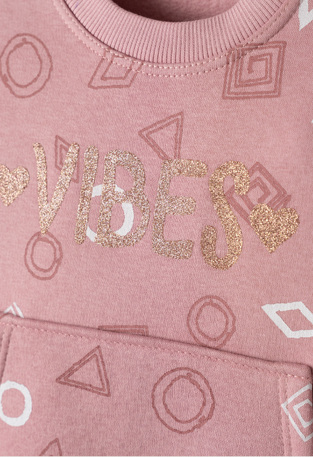 EBITA tracksuit set in pink with "VIBES" logo embossing.