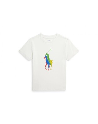 White POLO RALPH LAUREN shirt with colorful print.