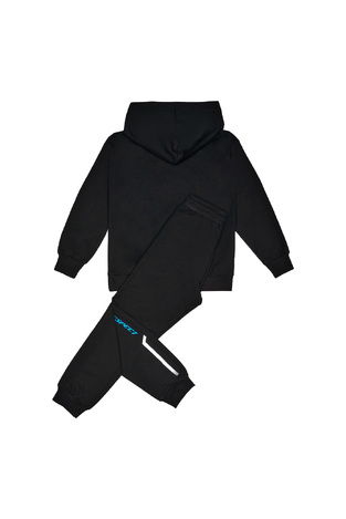 Seasonal SPRINT tracksuit set in black color with hood.