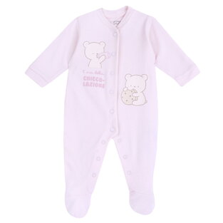 CHICCO cotton romper in pink with an embossed teddy bear print.