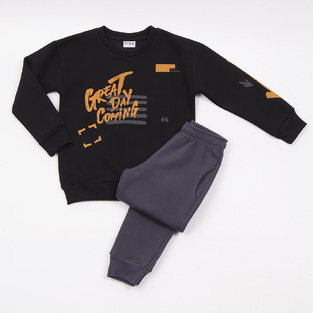 TRAX bodysuit set in black with "GREAT DAY COMING" logo embossed.