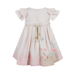 LAPIN HOUSE linen dress in pink color with all over striped design.