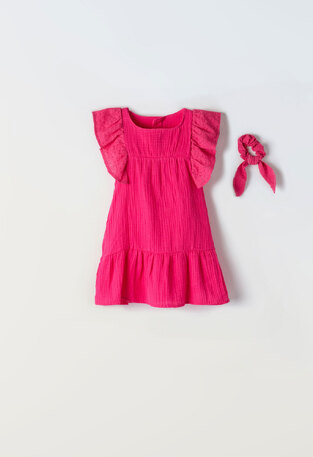 EBITA cotton dress in fuchsia color with decorative cherries.