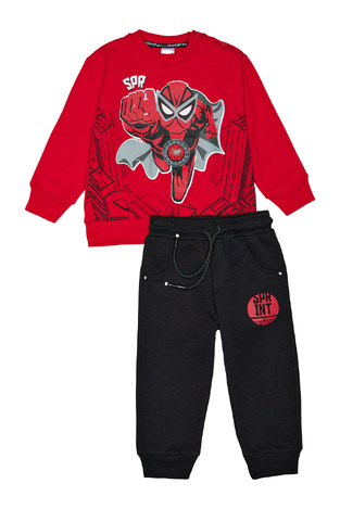 SPRINT tracksuit set in red with an embossed Spiderman print.