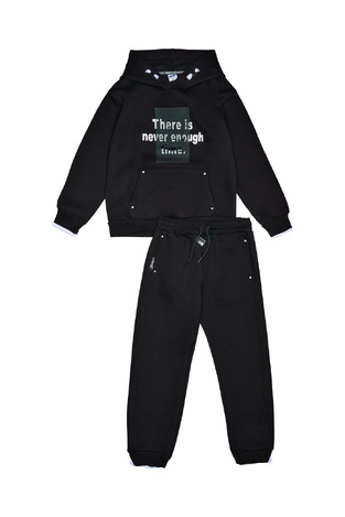 SPRINT tracksuit set in black with "THERE IS NEVER ENOUGH TIME" logo embossing.