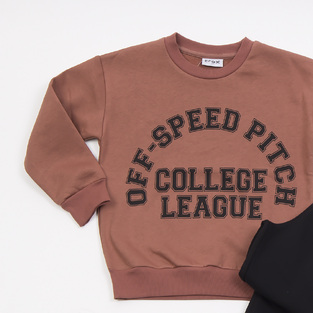 TRAX tracksuit set in brick color with embossed "COLLEGE LEAGUE" logo.