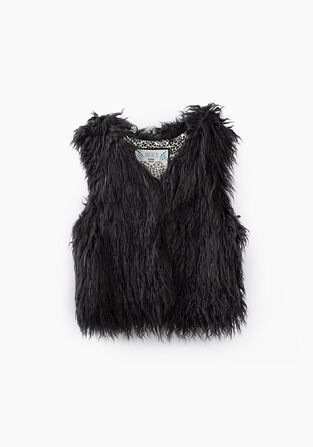 IKKS sleeveless vest made of long faux fur in charcoal gray color.