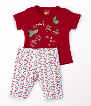 TRAX cotton set, red blouse and cherry print leggings.