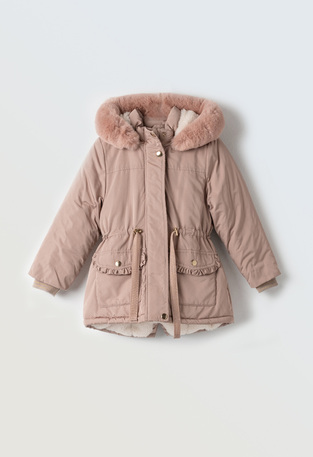 EBITA parka jacket in pink color with built-in hood.