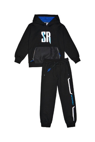 Seasonal SPRINT tracksuit set in black color with hood.