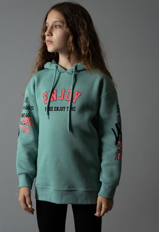 EBITA sweatshirt in verman color with embossed "ENJOY" logo.