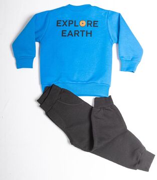 JOYCE tracksuit set, trousers with elastic hem and sweatshirt in blue roux with print.