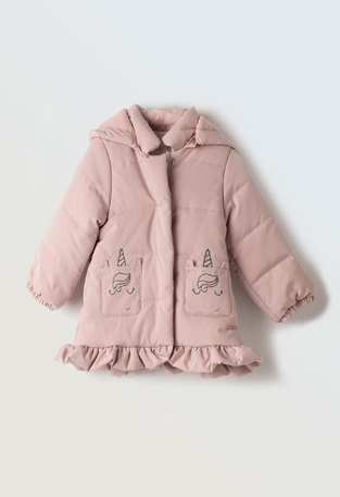 EBITA jacket in pink with an embossed unicorn print.