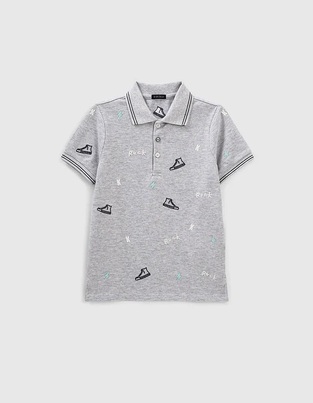 IKKS gray pique polo shirt with collar.