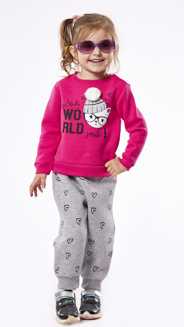 EBITA tracksuit set in fuchsia color with kitten print.