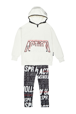 Set of SPRINT leggings in off-white color with "ACTION" logo embossed.