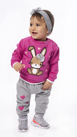 EBITA suit set in fuchsia color with bunny print.