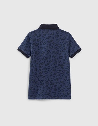 IKKS pique polo shirt in blue color with leopard pattern.