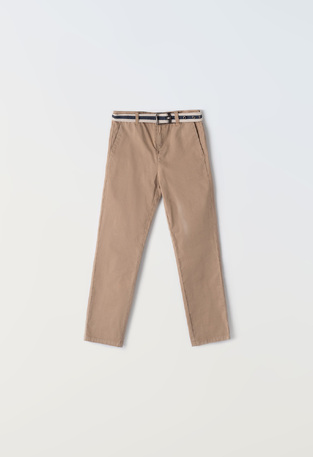 HASHTAG fabric pants in dark beige color with detachable belt.