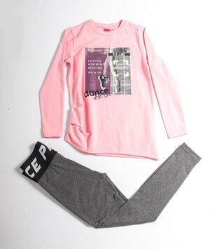 JOYCE set, t-shirt in pink color and leggings with wide outer elastic in the waist.