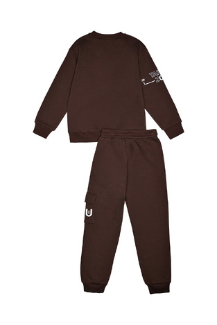 SPRINT tracksuit set in brown with "FOCUS ON YOU" logo embossed.