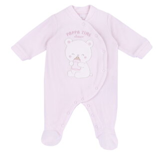 CHICCO velor bodysuit in pink with embossed teddy bear print.