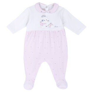 CHICCO cotton romper in pink with an embossed kitten print.