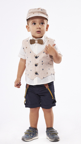 Set of 3 pcs. HASHTAG, waistcoat, bow tie shirt and fabric bermuda shorts.