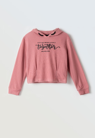 EBITA sweatshirt in pink with hood and embossed logo.