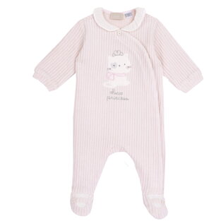 CHICCO velor bodysuit in pink with embossed kitten print.