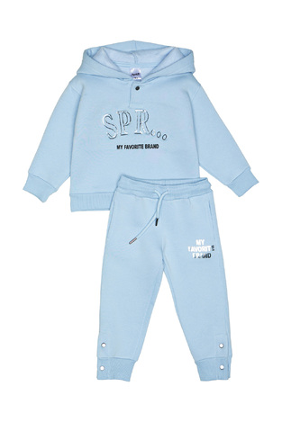 SPRINT jumpsuit set in siel color with logo appliqué.