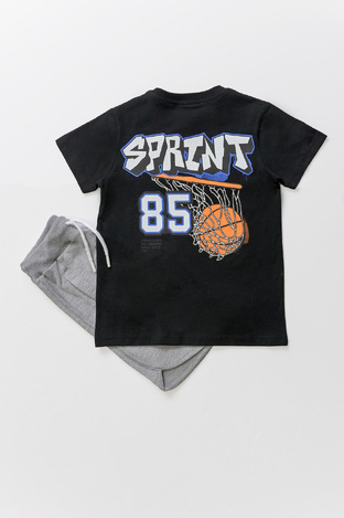 Set of SPRINT shorts in black with a print on the chest.