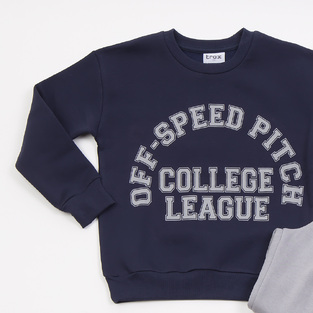 TRAX tracksuit set in maroon blue with "COLLEGE LEAGUE" logo embossing.