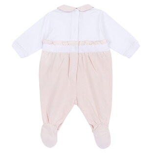 CHICCO bodysuit in pink and white colors with embossed rhinestone logo.