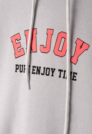 EBITA sweatshirt in gray with "ENJOY" logo embossed.