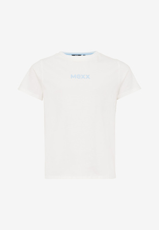 MEXX blouse in off-white color with embossed "MEXX" logo.