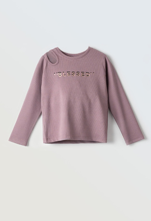 EBITA blouse in dark pink color with "BLESSED" logo embossed.