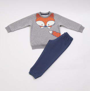 TRAX tracksuit set, gray top with fox print and trousers with elastic at the hem.