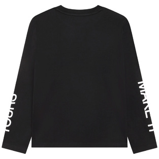 Blouse D.K.N.Y. in black color with "MAKE IT YOURS" logo on the sleeves.