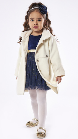 EBITA coat in off-white color with fur collar.