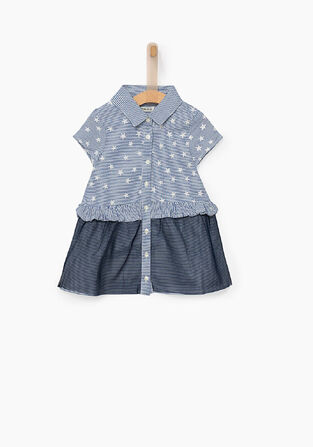 Ikks striped shirt style dress with embroidered stars and blue tulle at the bottom.