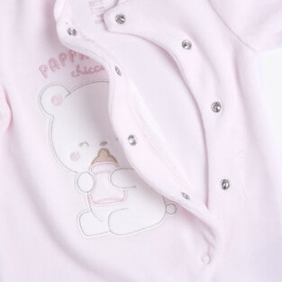 CHICCO velor bodysuit in pink with embossed teddy bear print.