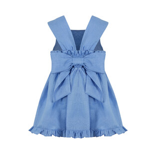 LAPIN HOUSE linen dress in siel color with an impressive bow on the back.