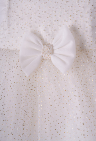 EBITA tulle dress in off-white color with all over polka dots metallic print.