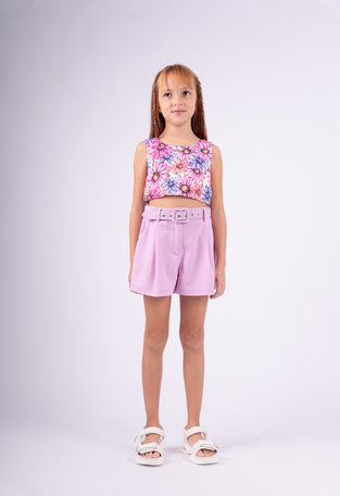 EBITA shorts set in lilac color with floral print.